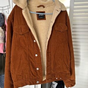 Zara Tan Sherpa-Lined Corduroy Jacket